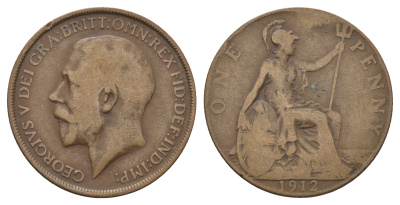 Великобритания 1 пенни 1912 Георг V (1910-1936) KM 810, Spink 4051 бронза 4680-821