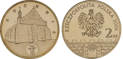 Польша 2 злотых 2006 MW, серия польские города, Бохня (BOCHNIA) KM 543, Parchimowicz 987 латунь UNC 603-745
