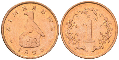 Зимбабве 1 цент 1995 птица-идол KM 1a сталь плакированная бронзой UNC 4615-1141