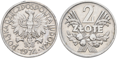 Польша 2 злотых 1974 MW KM 46, Parchimowicz 216h алюминий   4140-1143