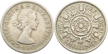 Великобритания 2 шиллинга (флорин) 1956 Елизавета II (1952-2022) KM 906, Spink 4146 медно-никель 4112-614