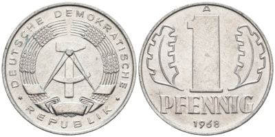 ГДР 1 пфенниг 1968 А KM 8.1 алюминий aUNC 4564-1018