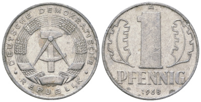 ГДР 1 пфенниг 1968 А КМ 8.1 алюминий 4615-1228
