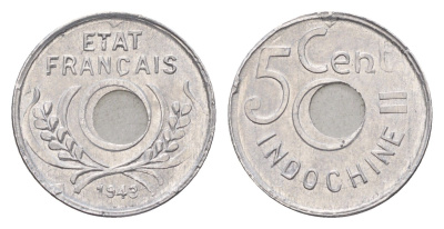 Французский Индокитай 5 сантимов 1943 год-тип KM 27 алюминий UNC 4674-1118