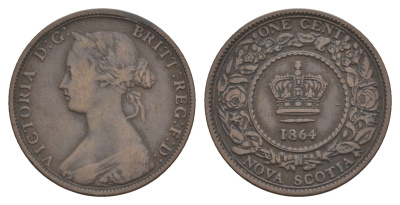 Канада, Новая Шотландия 1 цент 1864 Виктория (1837-1901) KM 8 бронза 4654-1211