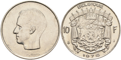 Бельгия 10 франков 1975 Belgique, Бодуэн I (1951-1993) KM 155.1 никель    4595-611