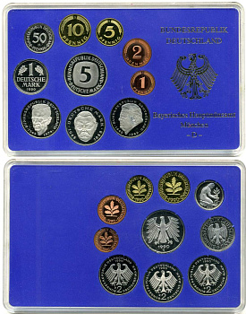 ФРГ государственный набор из 10 монет 1990 D PROOF 7-5-2-09