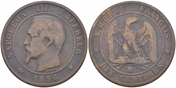 Франция 10 сантимов 1856 MA, Наполеон III (1852-1870) KM 771.6, Le Franc 133.27 бронза 3460-926