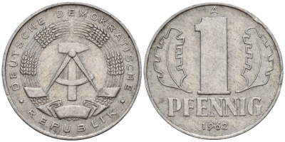 ГДР 1 пфенниг 1962 A KM 8.1 алюминий 39-1136