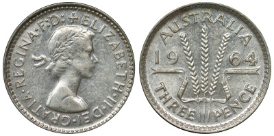 Австралия 3 пенса 1964 Елизавета II (1952-2022) KM 57 серебро 71-962