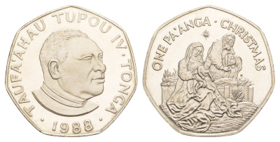 Тонга 1 паанга 1988 Рождество, тираж 5.000 экземпляров KM 127 медно-никель BU 443-945