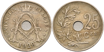 Бельгия 25 сантимов 1929 Belgie, Альберт I (1909-1934) KM 69 медно-никель 4589-746