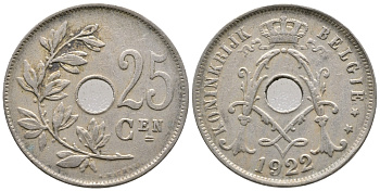 Бельгия 25 сантимов 1922 Belgie, Альберт I (1909-1934) KM 69 медно-никель 4364-3741