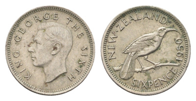 Новая Зеландия 6 пенсов 1950 Георг VI (1936-1952) KM 16 медно-никель 4659-947