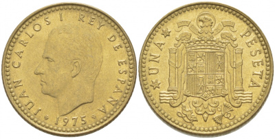 Испания 1 песета 1975 (80) Хуан Карлос I (1975-2014) KM 806 алюминиевая бронза 87-1514