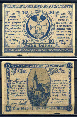 Клайн-Пёхларн (Австрия) 10 геллеров 1920 Jaksc/Pick?JPR0457c-10 бумага 7556-25-4-2