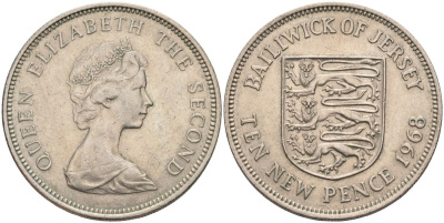 Джерси 10 новых пенсов 1968 Елизавета II (1952-) KM 33 медно-никель 4593-945