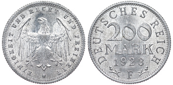 Германия 200 марок 1923 F KM 35, J. 304, Weege 22 алюминий 4604-626