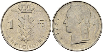 БЕЛЬГИЯ 1 ФРАНК 1971 BELGIQUE KM 142.1 медно-никель 4546-511