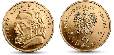 Польша 2 злотых 2013 MW, Циприан Камиль Норвид KM 856 нордик UNC 4676-952