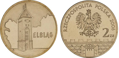 Польша 2 злотых 2006 MW, серия польские города, Эльблонг (ELBLAG) KM 546, Parchimowicz 989 латунь UNC 603-441