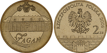 Польша 2 злотых 2006 MW, серия польские города, Жагань (Zagan) KM 569 нордик UNC 4448-652