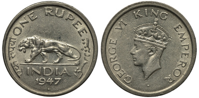 БРИТАНСКАЯ ИНДИЯ 1 РУПИЯ 1947 ГЕОРГ VI KM 559 никель 1080-1-53