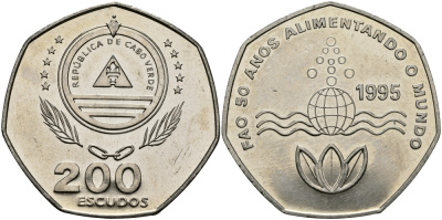 Кабо-Верде 200 эскудо 1995 50 лет FAO KM 34 медно-никель UNC 3333-913