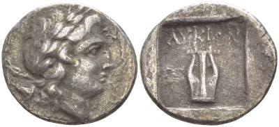 Ликийская лига, Ксантос драхма 167-81 гг. до н.э. голова Аполлона в Лавровом венке / ??????, лира в квадратном углублении, вес 2,64 г Troxell 41, 5 серебро 00-821-57