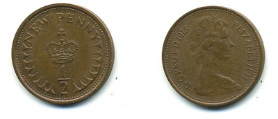 Великобритания 1/2 пенни 1973 Елизавета II (1952-2022) КМ 914, Spink 4239 бронза 4110-1654