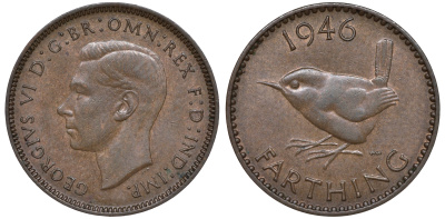 Великобритания 1 фартинг 1946 Георг VI (1936-1952) KM 843, Spink 4116 бронза 4609-1056