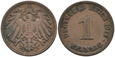 Германия 1 пфенниг 1911 A KM 10, J. 10 медь 4576-158