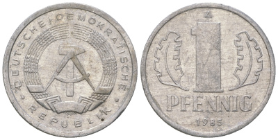 ГДР 1 пфенниг 1985 А KM 8.2 алюминий 4651-131