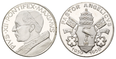 Ватикан медаль в память о Пий XII ND (1958) Пий XII, диаметр 35 мм, вес 14 гр бронза плакированная серебро 4667-1143
