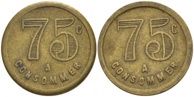 ФРАНЦИЯ ЖЕТОН ИГРОВОЙ ND 75 С CONSOMMER желтый металл 4532-1111