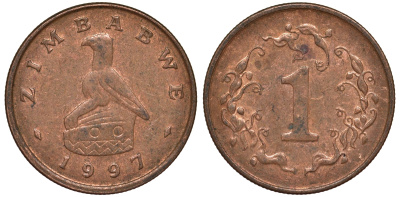 Зимбабве 1 цент 1997 птица-идол KM 1a сталь плакированная бронзой 4164-549