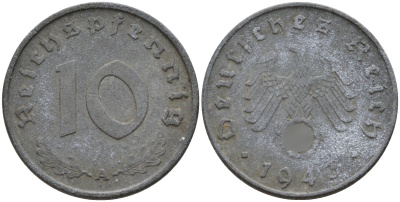 Германия 10 рейхспфеннигов 1943 A KM 101, J.371 цинк 4151-232