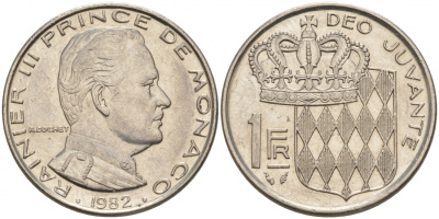 Монако 1 франк 1982 Ренье III (1949-2005) KM 140 никель 73-1416
