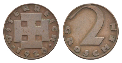 Австрия 2 гроша 1926 KM 2837 бронза 4639-1034