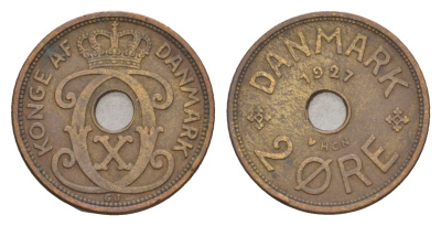 Дания 2 эре 1927 HCN, Кристиан X (1912-1947) KM 827 бронза 4658-162