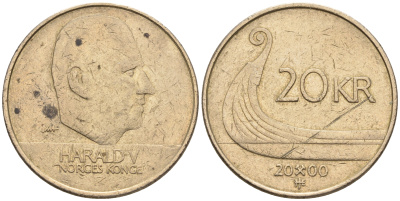 Норвегия 20 крон 2000 Харальд V (1992-) KM 453 никель латунь 3460-414
