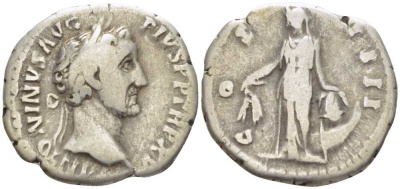 Римская Империя денарий 151 - 152 Антонин Пий, ANTONINVS AVG PIVS P P TR P XV / COS IIII, Рим, fine RIC 204 серебро 1073-3-2-6