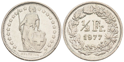 Швейцария 1/2 франка 1977 В KM 23а медно-никель 4576-937