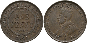 Австралия 1 пенни 1921 Георг V (1910-1936) KM 23 бронза 4683-714