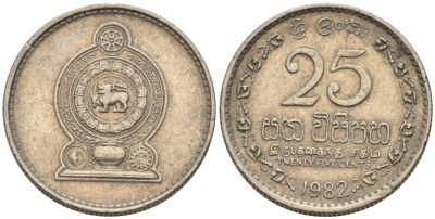 Шри-Ланка 25 центов 1982 KM 141.2 медно-никель 4567-311
