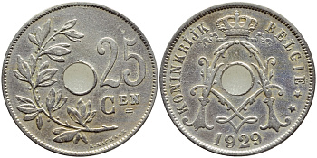 Бельгия 25 сантимов 1929 Belgie, Альберт I (1909-1934) KM 69 медно-никель 86-1037