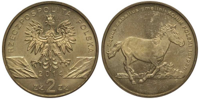 Польша 2 злотых 2014 MW, серия сохраним природу, польский коник KM 896 нордик UNC 4676-1047