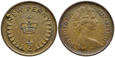 Великобритания 1/2 пенни 1973 Елизавета II (1952-2022) KM 914, Spink 4239 бронза 4392-468