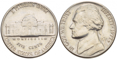 США 5 ЦЕНТОВ 1977 D, ДЖЕФФЕРСОН KM А192 медно-никель 4546-1146