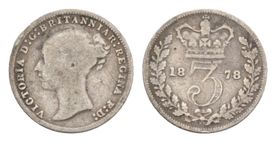 Великобритания 3 пенса 1878 Виктория (1837-1901) KM 730, Spink 3914 серебро 4658-952